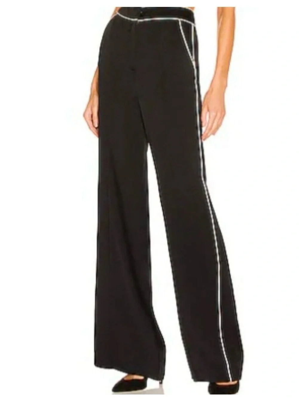 Veronica Beard Black Wide-Leg Pants with White stripe size 6 business casual